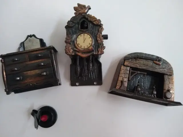 vintage diecastbrass metal Cuckoo Clock fireplace dollhouse furniture 2" lot