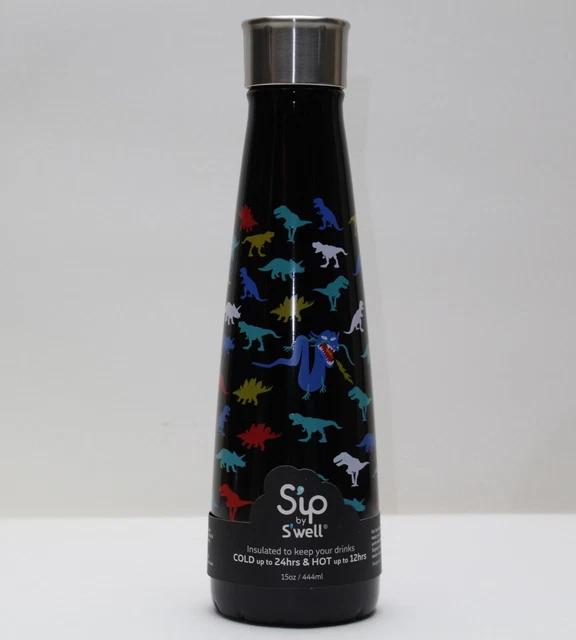 Sip by Swell Insulated Bottle Black with Dinosaurs 15 oz