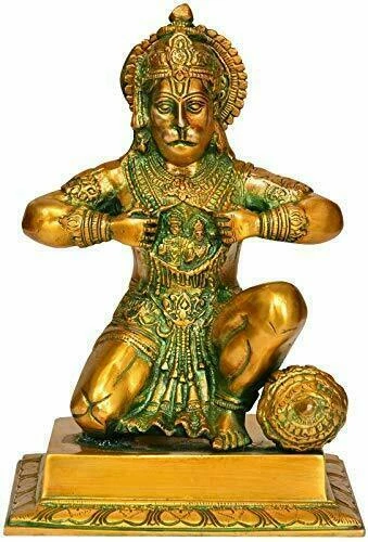 Hanuman Ripping Chest BRASS HINDU GOD Lord Hanuman Tearing Chest Idol Statue Figurine 8.8 ...