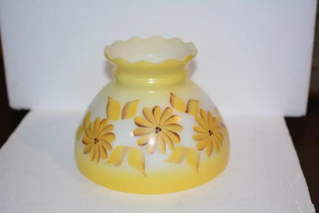 Vtg Hand Painted Glass Oil Lamp Light Shade Hurricane Student GWTW Yellow Floral