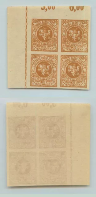 Lithuania 🇱🇹 1919 SC 53, Mi 42U MNH, imperf, block of 4 . g4770