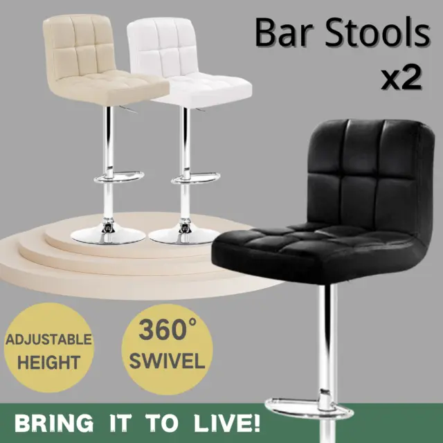 2pcs Kitchen Bar Stools Gas Lift Bar Stool Chairs Swivel Barstools Beige Metal