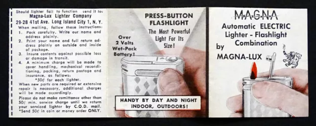 MAGNA LUX Vintage CIGARETTE LIGHTER Flashlight FUMALUX Mid Century INSTRUCTIONS