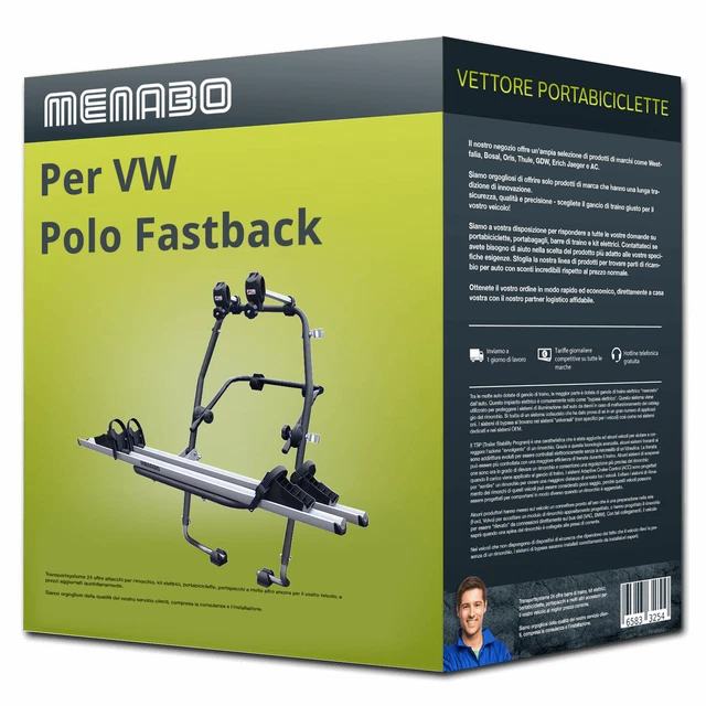 Menabo Stand Up 2 portabici portellone per VW Polo Fastback 6R/6C - 2 bici Nuovo