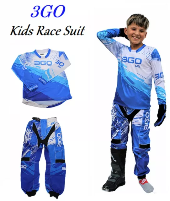 Kids Motocross Kit Junior Mx Suit Quad Off Road Childrens Jersey Pant Set Blue