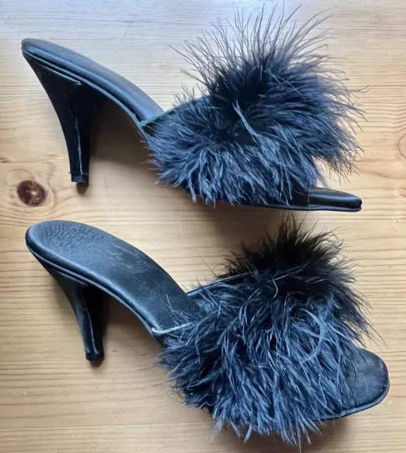 VTG AGENT PROVOCATEUR Marabou Boudoir Slippers Mules Black Satin UK4 EU37 95.00 PicClick UK