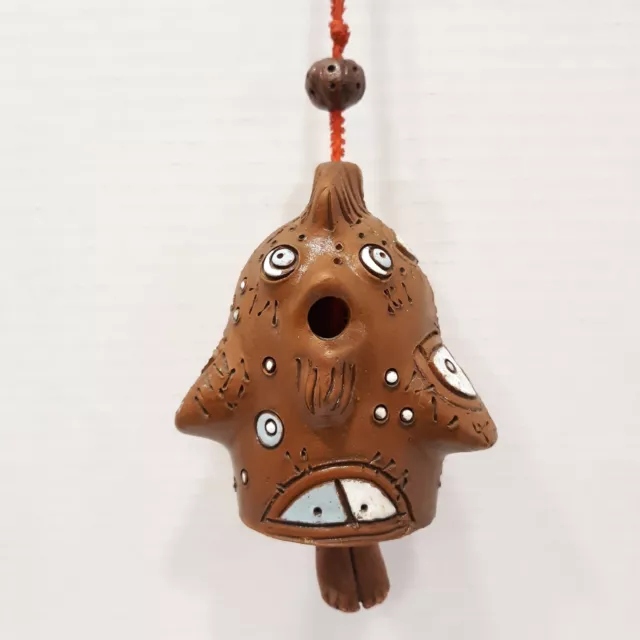 Southwestern Unique Indian Bird w/Toes Hand Painted Pottery Wind Chime Red Clay