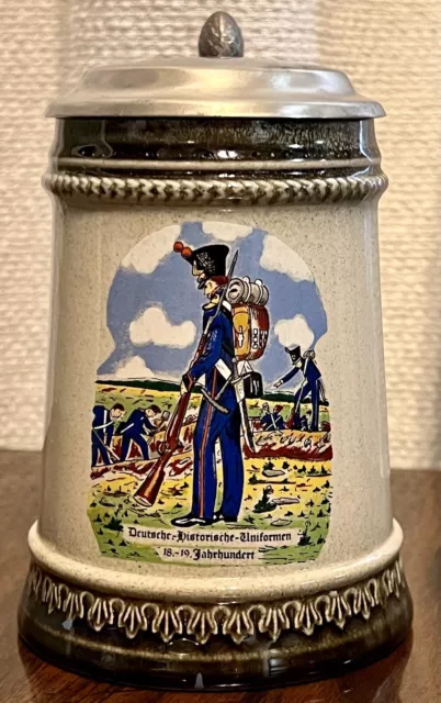 Rare Vintage Gerzit Beer Stein German Soldiers Carved Egg Pewter Lidded Stein