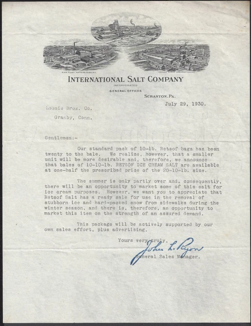 Scranton, Pa ~ International Salt Company ~ 3 Illustrations, 1930 Letterhead