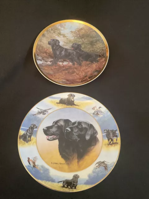X2 Royal Doulton BLACK LABRADOR PLATES - NIGEL HEMMING & Elizabeth M. Halstead