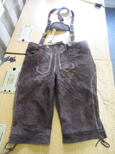 Vintage Austrian Trachten Lederhosen Octoberfest Leather Trousers Shorts Uk 35"