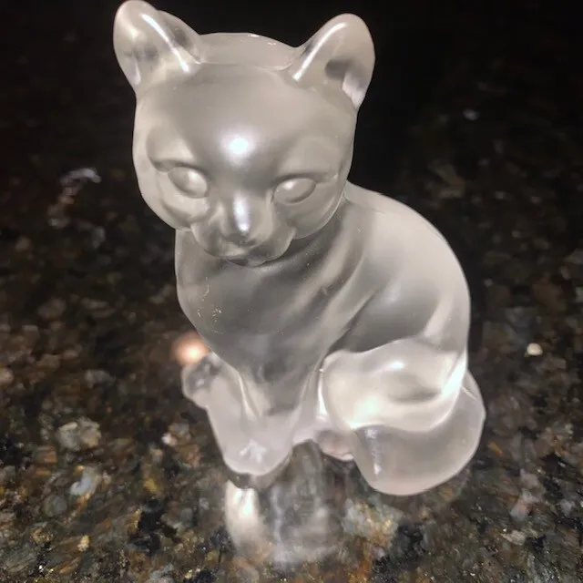 Vintage Art Glass Frosted Satin Sitting Cat Figurine Paperweight  **Small Chips