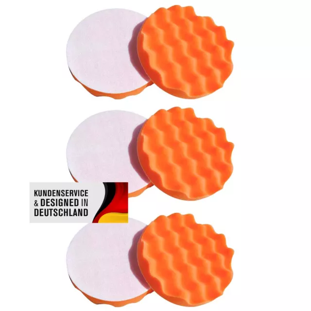 Polierschwämme Polierpads Polier-Zubehör, 180mm,Gewaffelt, MEDIUM 6er-Set Orange