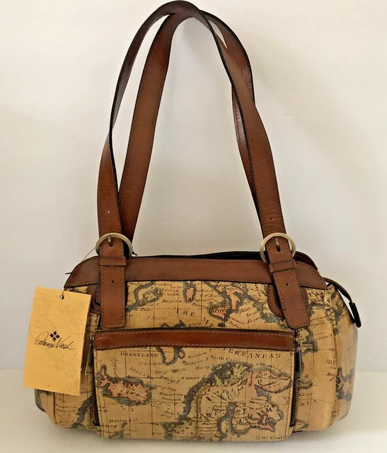 Patricia Nash EUROPEAN MAP Print Waverley Tan Leather Shoulder Purse Handbag NWT