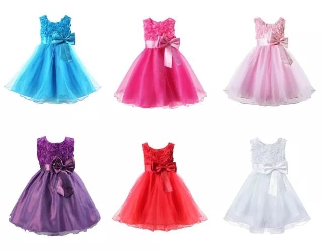 Abito da damigella d'onore bambina fiore bambini festa fiocco di rosa abiti da sposa principessa