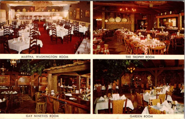 Rockton, IL Wagon Wheel Restaurant 4 Dining Rooms Vintage Chrome Postcard G632