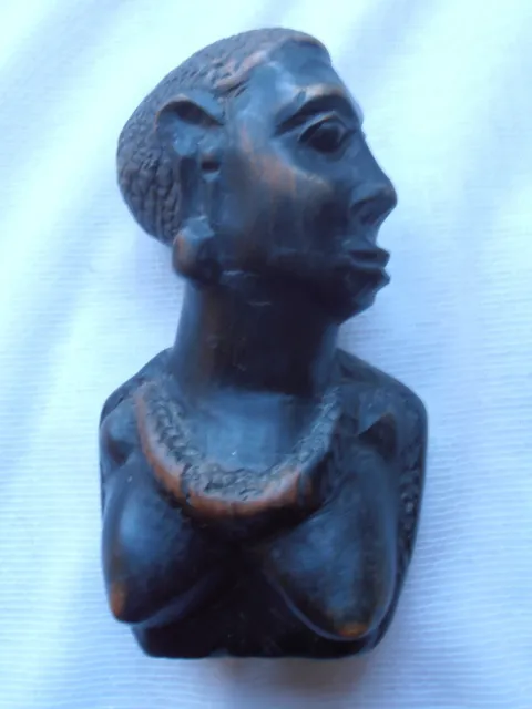 Small African Lady Hand Carved Wood Sculpture Head Bust 6"/3.5"