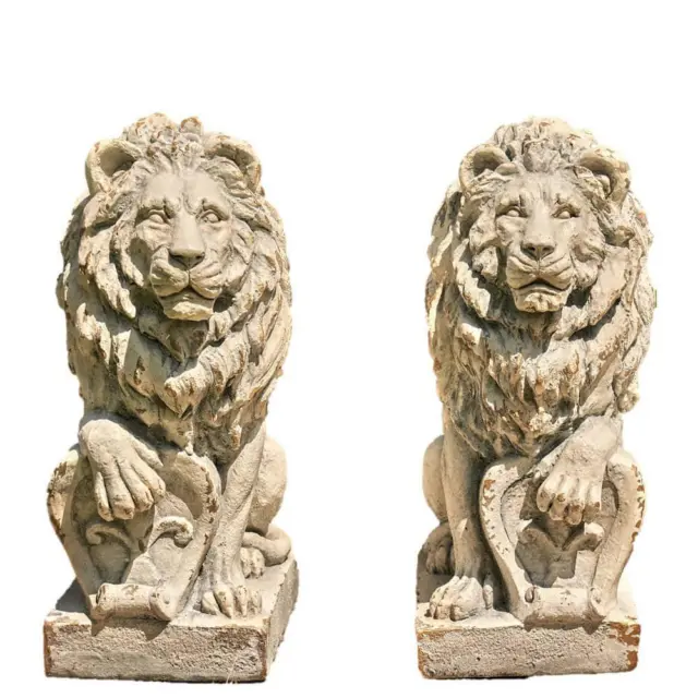 Zaer International Garden Statue Grey Magnesium Lion Sentry Freestanding(2Set)