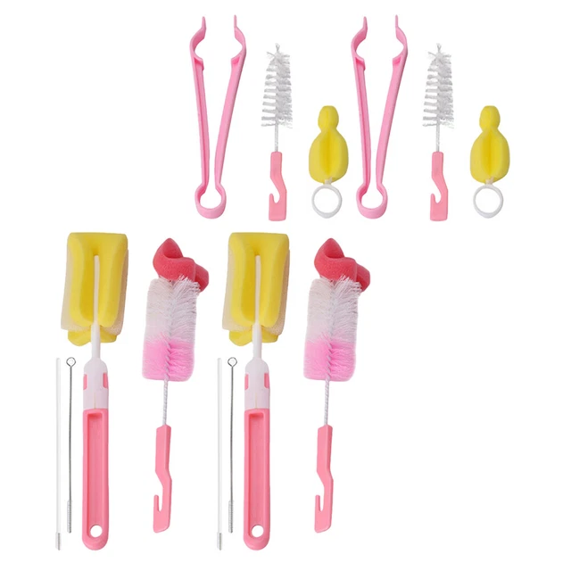 2 juegos de cepillo de botellas nailon limpiador de biberones esponja de limpieza de biberones rosa