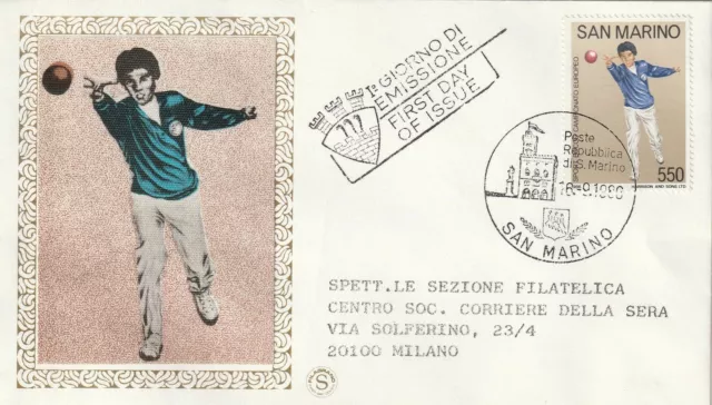 1986 Fdc Filagrano San Marino Camp. Europeo Bocce Mf81723