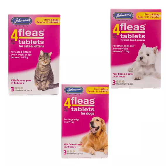 Tableta veterinaria Johnsons 4 pulgas 3/6 15 minutos asesino de pulgas gatito gato cachorro perro