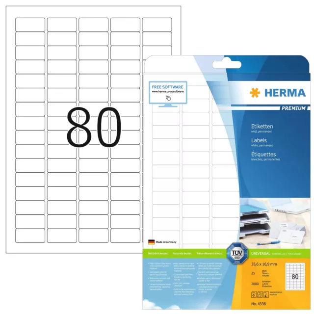 HERMA Self Adhesive Multi-Purpose Labels, 80 Labels Per A4 Sheet, 2000 Labels Fo