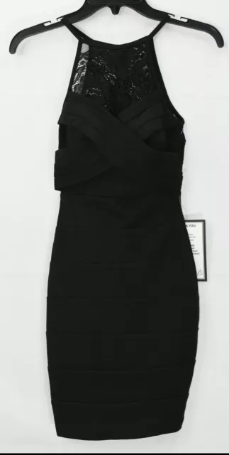 Emerald Sundae Juniors' Lace-Top Bandage Prom Dress, Black, Size XXS, $59,NwT
