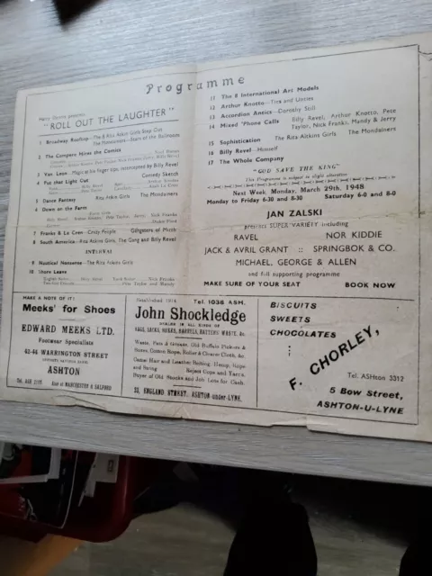 Variety Theatre Programme 1948,Ashton Theatre Royal,Roll With Laughter