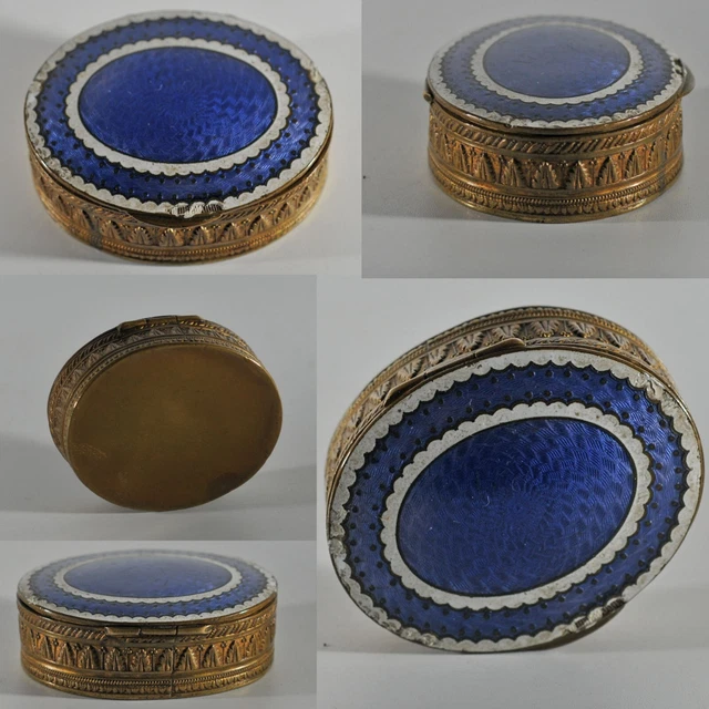 Ancienne petite boite en laiton émaillée avec miroir