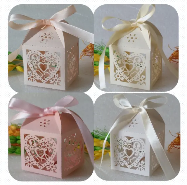 Laser Cut Favor Boxes Heart 25/50 Wedding Christening Party Candy Baby Gift 5cm