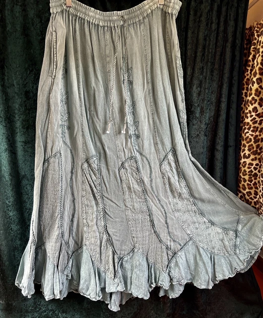 Gonna vintage anni '90 galleggiante maxi luce verde pieno hippy boho fairy festival XL