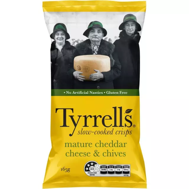 Tyrrells Cheddar Cheese and Chives Slow Cooked Potato Chips Pack 165g