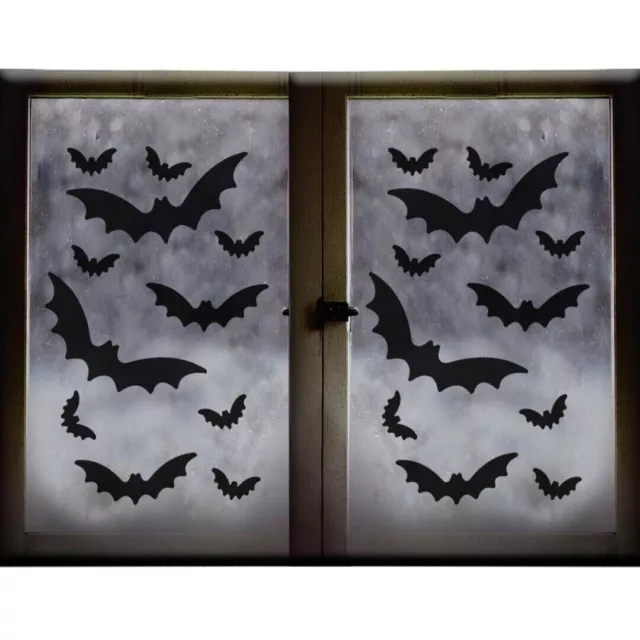 22 Halloween Bats Stickers Black Vinyl Window Decoration Spooky Sticky Adhesive