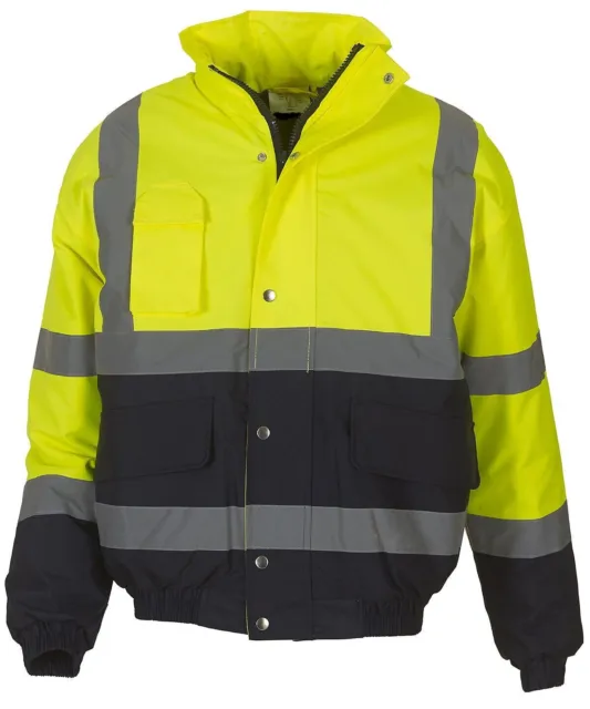 Mens Hi Viz Vis Workwear Bomber Jacket Waterproof High Visibility Safety 2 Tone