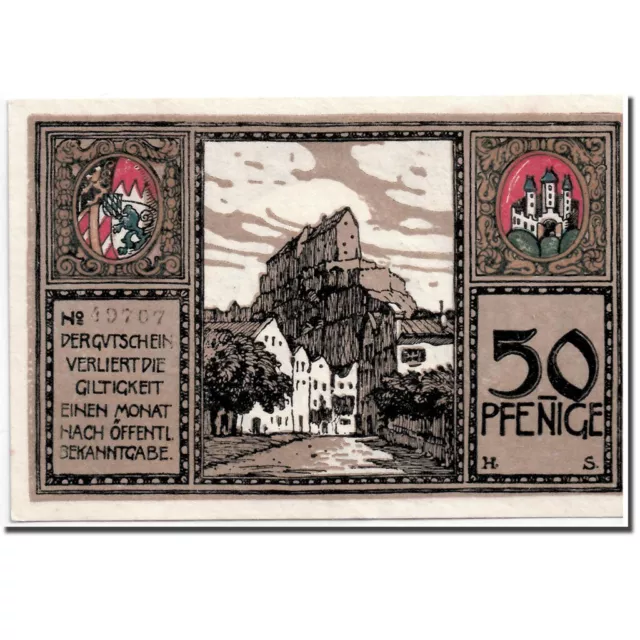 [#364597] Geldschein, Deutschland, Burghausen Stadt, 50 Pfennig, paysage, 1918,