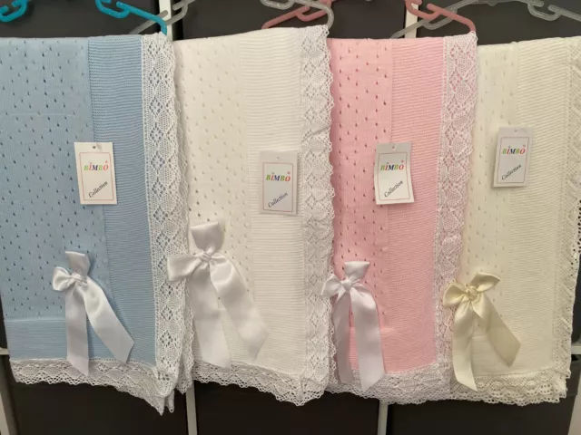 Spanish Knitted Baby Shawl Newborn Girl Boy Receiving Christening Bow Blanket