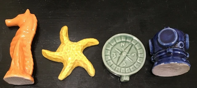 Vtg WADE Nautical Sea Starfish Fish Compass Red Rose Wade Figurines Set of 4