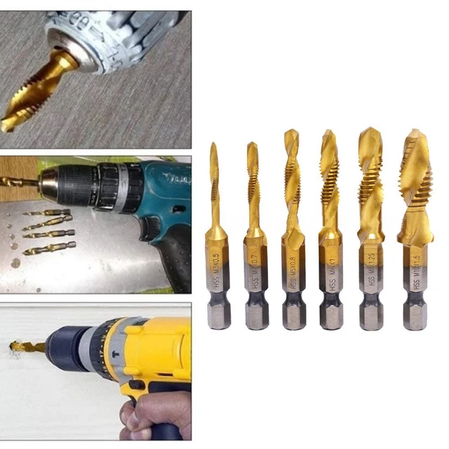 Spiral Flute Hex Shank HSS Metric Tap Drill for Tapping Threads 6 Sizes