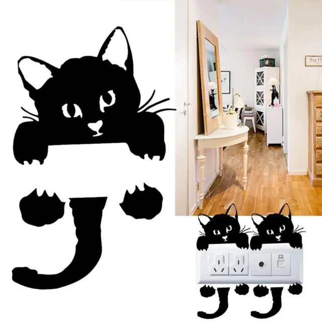 2x Adesivo Murales Cat Gatto decorazione prese Cameretta Muro Wall Sticker Nero