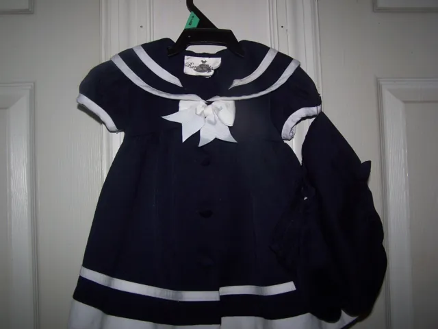 RARE EDITIONS Baby Girl's Nautical Navy Sailor Dress & Knickers Size 3 - 6 mo