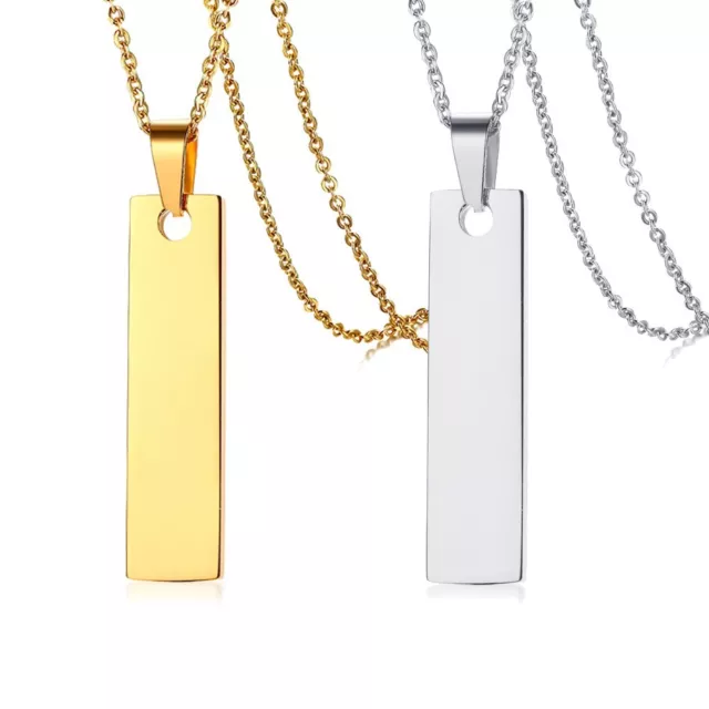 Stainless Steel Bar Pendant & Necklace Silver or Gold Plated - Engraving Avail.