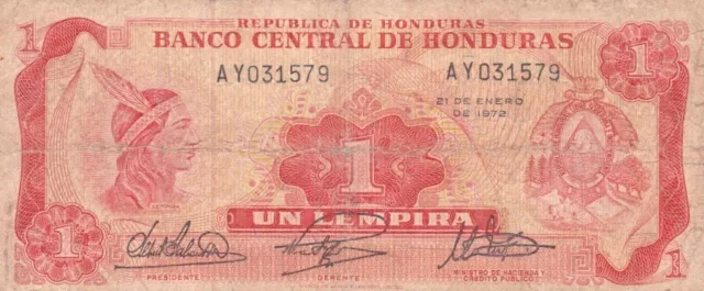 #Banco Central de Honduras 1 Lempira 1972 P-55 AF+ Ruins of Copan