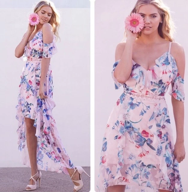 LIPSY PINK FLORAL Printed Frill Hi Low Maxi Dress Size 12 39.99 PicClick UK