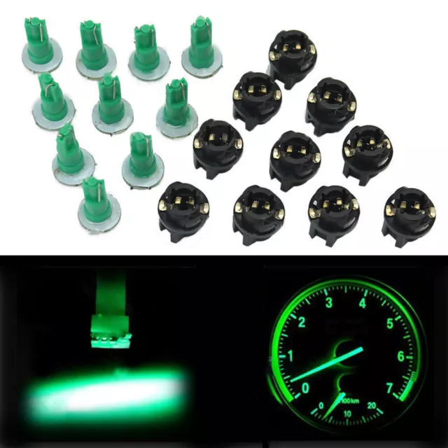 10Pcs T5 PC74 LED Twist Socket Green Instrument Panel Cluster Dash Light Bulb