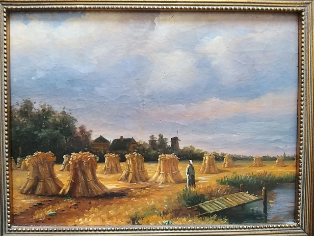 Tableau Ancien 19ème Peinture Huile Paysage