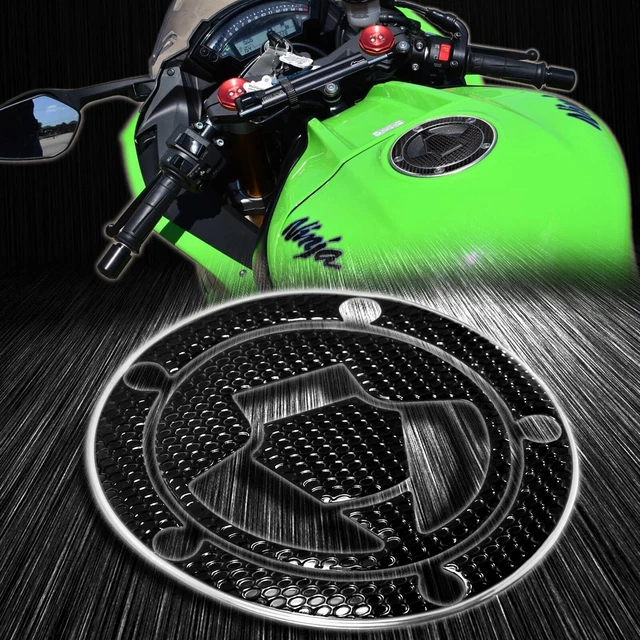 Gas Tank Fuel Cap Cover Decal Pad 07+Ninja ZX6R/ZX10R/650/Z-1000 Chrome+Black