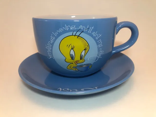 Large Coffee Mug Saucer Tweety Bird Sylvester Looney Tunes Warner Brothers 1997
