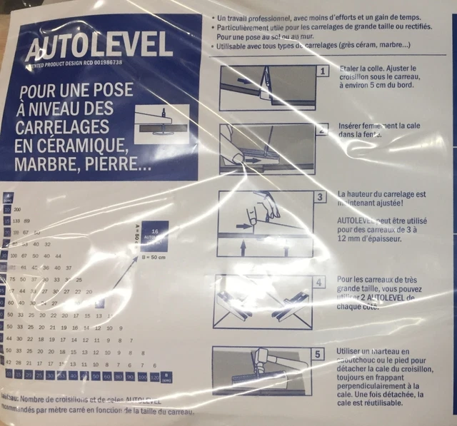 SACS DE 500 BASES AUTOLEVEL POUR POSE a niveau CARRELAGE d'épaisseur de 3 à 12mm