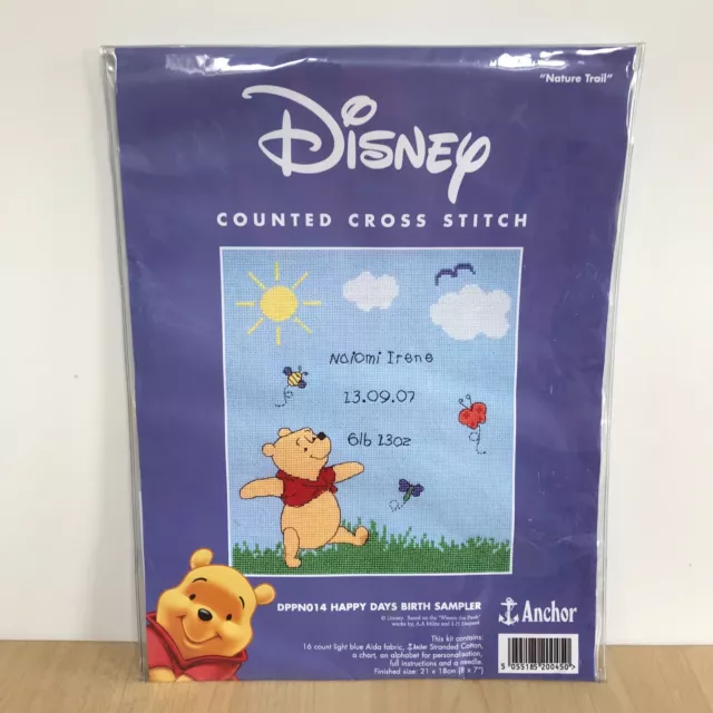 Anchor Disney Winnie the Pooh Cross Stitch Kit - Happy Days Birth Sampler