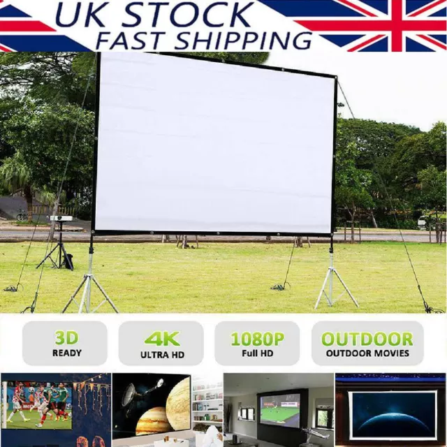 100" Projector Screen with Stand 16:9 White Matte 3D 4K HD Home Cinema Theater